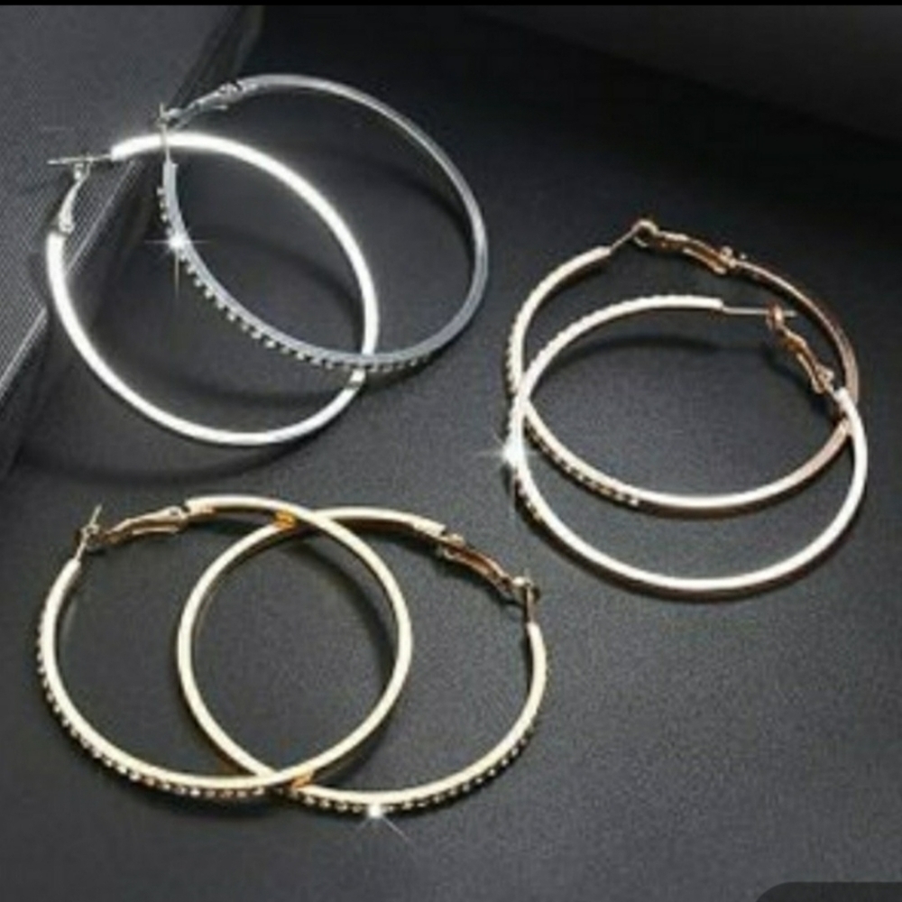 Gold Tone Rhinestone-encrusted Hoop Earrings - Picture 6 of 9
